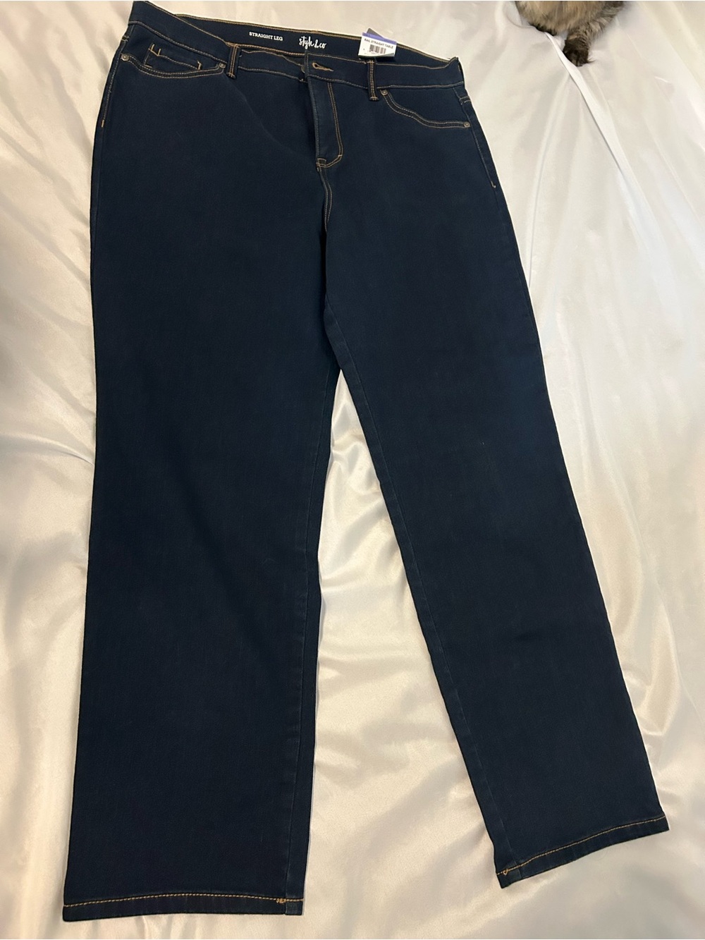 Style & Co. Navy Straight Leg Jeans with Contrast Stitching